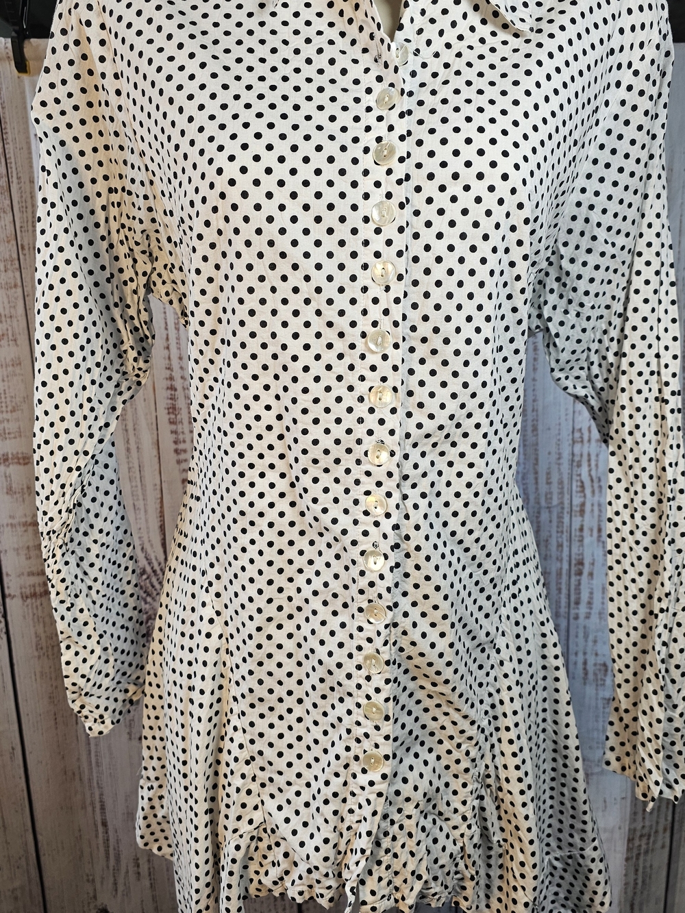 Tulip Black White Polka Dot Ruffle Shirt Dress Retro Vintage Inspired Medium